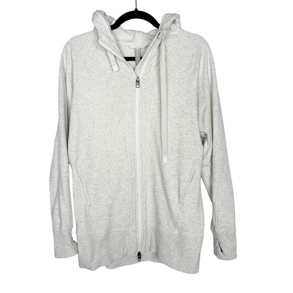 Athleta SP Small Petite Fog Heather Grey Triumph Long Hoodie Jacket Full Zip - Picture 1 of 14